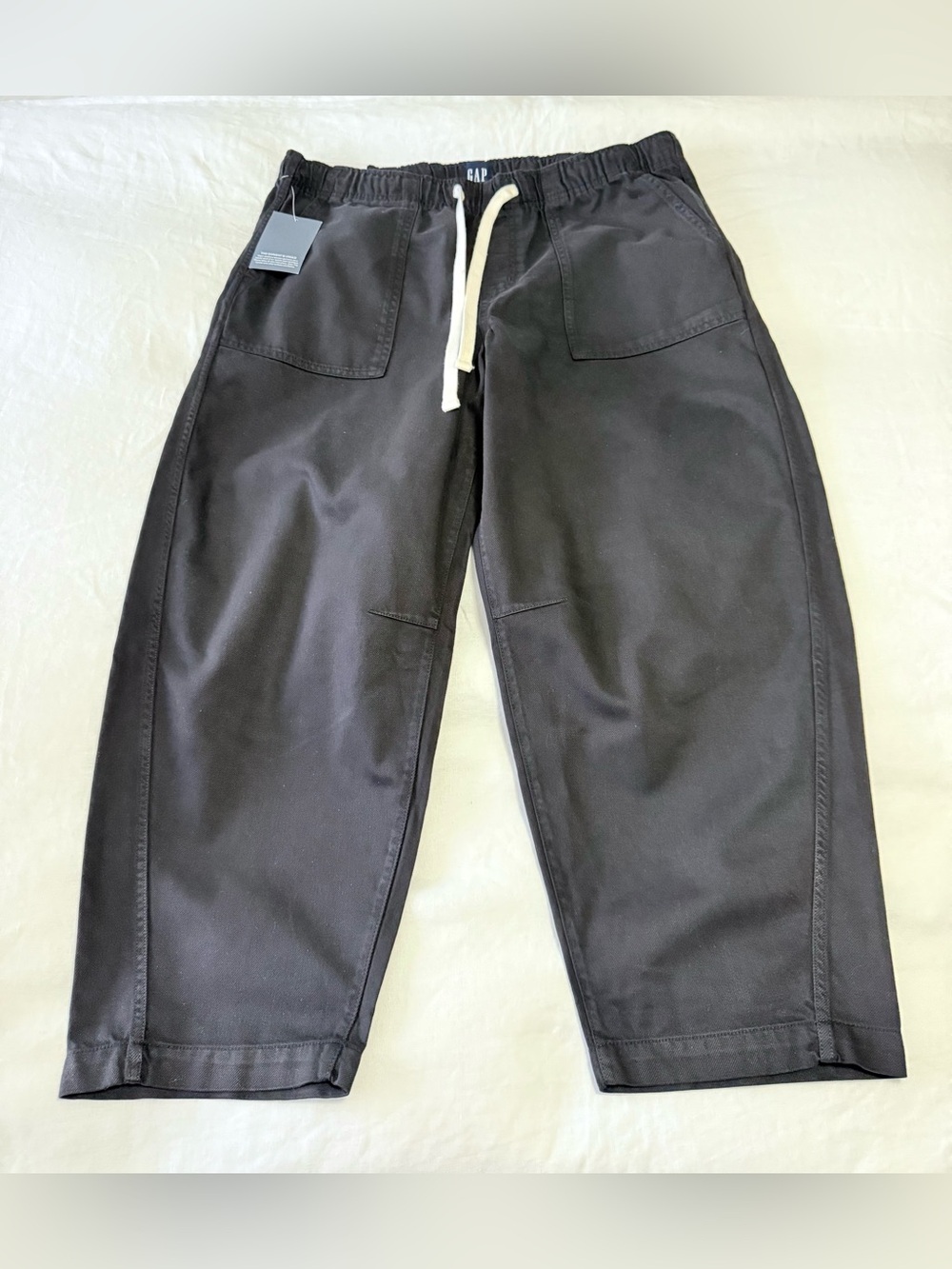 GAP | Women’s Large | Black Pull On Barrel Pants Mid Rise Twill Utility | NWT